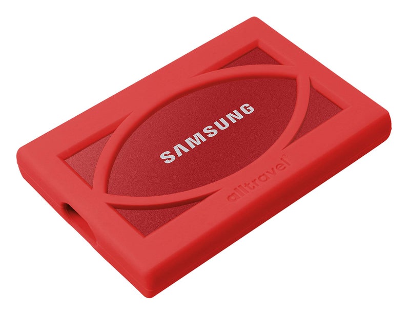 Alltravel غطاء واقي خارجي لمحرك الأقراص الصلبة من Alltravel لجهاز Samsung T7 وT7 Touch - 1TB، 2TB، 500GB - محركات أقراص صلبة خارجية USB 3.2، واقي قوي للغاية ضد الصدمات، الاهتزاز والسقوط (أحمر) - Image 3
